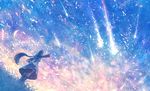  ahoge blue_sky boots cloud commentary_request dress facing_away fantasy from_behind long_hair looking_up magic original ponytail sakimori_(hououbds) scenery sky solo standing thighhighs very_long_hair 