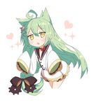  ahoge akashi_(azur_lane) animal_ears azur_lane cat_ears commentary_request cropped_legs eyebrows_visible_through_hair green_hair hair_between_eyes hair_ornament heart highres ichi long_hair looking_at_viewer md5_mismatch mole mole_under_eye solo very_long_hair wide_sleeves yellow_eyes 