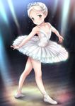  ballerina ballet_slippers bare_shoulders blonde_hair flat_chest green_eyes leotard looking_at_viewer original ryunnu short_hair solo tutu 