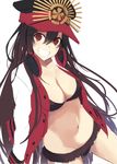  ass_visible_through_thighs bad_id bad_twitter_id bangs bikini black_bikini black_hair breasts buster_shirt cleavage collarbone commentary_request dot_nose dot_pupils fate/grand_order fate_(series) frilled_bikini_bottom grin groin hair_between_eyes hat headphones headphones_around_neck jacket kurebayashi_noe letterman_jacket long_hair looking_at_viewer medium_breasts navel oda_nobunaga_(fate) oda_nobunaga_(swimsuit_berserker)_(fate) open_clothes open_jacket parted_bangs peaked_cap red_eyes see-through_silhouette simple_background sketch smile solo swimsuit teeth white_background 