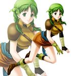  bandana braid fingerless_gloves fire_emblem fire_emblem:_rekka_no_ken gloves green_eyes green_hair hair_over_shoulder highres looking_at_viewer rebecca_(fire_emblem) short_hair smile solo tamamon twin_braids twintails 