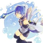  aqua_(kingdom_hearts) bare_shoulders bike_shorts black_legwear blue_eyes blue_hair breasts detached_sleeves keyblade kingdom_hearts kingdom_hearts_birth_by_sleep medium_breasts ramochi_(auti) short_hair solo thighhighs 