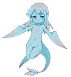  animal_ears bangs blue_eyes blue_hair blue_sclera blue_skin closed_mouth eyebrows_visible_through_hair filet_(kai_himo) fins fish_girl fish_tail flat_chest full_body gills kai_himo long_hair looking_at_viewer mermaid monster_girl no_feet no_hands nude original red_pupils shark_girl simple_background smile solo tail thigh_gap white_background 