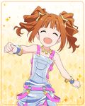  artist_request bangs bare_shoulders belt blunt_bangs bracelet choker closed_eyes collarbone curly_hair hair_ornament idolmaster idolmaster_(classic) idolmaster_million_live! idolmaster_million_live!_theater_days jewelry million_dreams official_art open_mouth orange_hair sleeveless smile solo star star_hair_ornament takatsuki_yayoi twintails yellow_background 