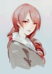  1girl 3four closed_mouth commentary kirijou_mitsuru long_hair looking_at_viewer persona persona_3 red_eyes red_hair simple_background sketch smile solo 