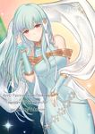  bare_shoulders blue_hair cape dress fire_emblem fire_emblem:_rekka_no_ken fire_emblem_heroes hair_ornament long_hair looking_at_viewer mamkute ninian red_eyes smile solo 