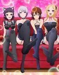  4girls :&lt; :d animal_ears ariyama_shizuku black_legwear blonde_hair blush boku_no_kanojo_ga_majimesugiru_shoujo_bitch_na_ken bowtie breasts brown_eyes brown_hair cat_ears choker cleavage feet female gradient_hair grey_eyes kousaka_akiho large_breasts lavender_hair long_hair looking_at_viewer medium_breasts multiple_girls no_shoes official_art saijou_rina screencap serious shinozaki_kanata short_hair side_ponytail sitting small_breasts soles sparkle star-shaped_pupils stitched thighhighs toes 