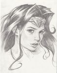  1girl bare_shoulders black_hair bonten dc_comics female long_hair looking_at_viewer monochrome simple_background smile solo tiara traditional_media wonder_woman wonder_woman_(series) 