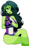  1girl curling_hair exposed_arms green_hair green_skin marvel sexy she-hulk 