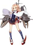  american_flag_legwear azur_lane bangs black_gloves blonde_hair cannon cleveland_(azur_lane) cloak eyebrows_visible_through_hair fingerless_gloves full_body game_cg gloves grin hair_ornament hao_(patinnko) kneehighs long_hair long_sleeves looking_at_viewer machinery multicolored multicolored_clothes multicolored_legwear official_art one_side_up panties parted_bangs platform_footwear red_eyes rigging rudder_shoes side-tie_panties skirt smile solo standing tachi-e transparent_background underwear 