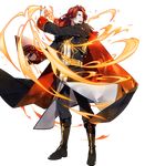  88_taho alvis_(fire_emblem) book boots cape detached_sleeves fire fire_emblem fire_emblem:_seisen_no_keifu fire_emblem_heroes full_body highres holding holding_book knee_boots long_hair long_sleeves looking_away magic male_focus official_art pants parted_lips red_eyes red_hair smile solo standing transparent_background 