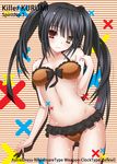  alternate_costume alternate_hairstyle bikini black_hair brown_bikini character_name collarbone date_a_live frilled_bikini frills hair_over_one_eye heterochromia highres long_hair low_twintails red_eyes sogegin solo standing swimsuit tokisaki_kurumi twintails yellow_eyes 