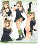 :d :o absurdres alternate_breast_size arm_up armpits arms_up ass bangs black_dress black_footwear black_gloves black_panties blush bow breasts brown_hair character_name choker collarbone commentary_request ddal double_bun dress eyebrows_visible_through_hair fingerless_gloves fishnets girls_frontline gloves graph_paper green_bow green_eyes hair_between_eyes hair_bow highres impossible_clothes impossible_dress kneehighs large_breasts leg_lift long_hair looking_at_viewer mary_janes mismatched_legwear multiple_views non-web_source open_mouth panties parted_lips revision rfb_(girls_frontline) shoes short_dress sidelocks smile socks split standing standing_on_one_leg standing_split stretch striped striped_legwear sweat tareme thighs underwear vertical-striped_legwear vertical_stripes 