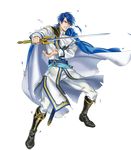  blue_eyes blue_hair boots cape clenched_teeth detached_sleeves fire_emblem fire_emblem:_seisen_no_keifu fire_emblem_heroes full_body highres holding holding_sword holding_weapon ipev knee_boots long_sleeves looking_away male_focus official_art pants parted_lips scar sheath sigurd_(fire_emblem) solo sword teeth torn_clothes transparent_background tyrfing_(fire_emblem) weapon 