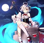  ahoge azur_lane bolt chamnaitu commentary_request detached_sleeves hair_over_one_eye highres looking_at_viewer machinery mary_janes red_eyes shoes short_hair sitting sleeves_past_wrists smile solo stitches terror_(azur_lane) 