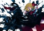  blonde_hair blouse bow cravat crossover hair_bow hair_ribbon highres ikurauni long_tongue marvel necktie red_eyes ribbon rumia short_hair skirt spider-man_(series) teeth tongue touhou venom_(marvel) vest 