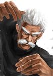  bang_(one-punch_man) black_shirt eyebrows facial_hair fighting_stance grey_eyes highres looking_at_viewer male_focus mustache old_man one-punch_man shirt solo somehira_katsu upper_body white_hair 