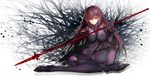  armor bodysuit fate/grand_order fate_(series) gae_bolg long_hair modern_afro purple_bodysuit purple_hair red_eyes scathach_(fate)_(all) scathach_(fate/grand_order) shoulder_armor solo 