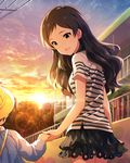 :d age_difference artist_request child hat holding_hands idolmaster idolmaster_million_live! idolmaster_million_live!_theater_days kindergarten_uniform kitazawa_shiho long_hair looking_at_another official_art open_mouth out_of_frame school_hat shirt short_sleeves skirt smile solo_focus striped striped_shirt sunlight sunset tree 