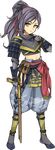  antique_firearm ayasugi_tsubaki fingerless_gloves firearm full_body gloves gun holding holding_gun holding_weapon long_hair looking_at_viewer midriff navel official_art oshiro_project oshiro_project_re ponytail purple_hair saika_(oshiro_project) solo transparent_background weapon yellow_eyes 