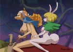  2girls animal_ears areolae bare_legs blonde_hair breasts bunny bunny_ears bunny_girl carrot_(one_piece) dog female furry long_hair multiple_girls nipples nude nude_filter nudist one_piece photoshop pussy rabbit short_hair solo uncensored wanda_(one_piece) white 