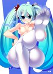  ahen aqua_eyes aqua_hair breasts crossed_legs curvy feet foreshortening hatsune_miku legs long_hair medium_breasts nipples no_nose pantyhose pov_feet sitting soles solo steam toes twintails very_long_hair vocaloid white_legwear wide_hips world_is_mine_(vocaloid) 