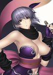  ayane_(doa) breasts cleavage dead_or_alive kansuke large_breasts nipple_slip nipples purple_hair red_eyes short_hair solo 