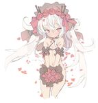  azur_lane bangs bare_shoulders black_bra black_neckwear blade_(galaxist) blush bottomless bouquet bra bride choker commentary_request cowboy_shot eyebrows_visible_through_hair flat_chest flower hair_between_eyes head_wreath headdress long_hair looking_at_viewer navel petals red_eyes red_flower red_rose rose simple_background solo underwear vampire_(azur_lane) very_long_hair white_background white_hair 