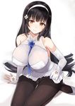  asymmetrical_gloves bangs bare_shoulders black_hair black_legwear blush breasts brown_eyes cameltoe elbow_gloves eyebrows_visible_through_hair fingerless_gloves flower girls_frontline gloves gusset hair_flower hair_ornament hairband large_breasts lifted_by_self long_hair looking_at_viewer miniskirt neneru no_panties pantyhose qbz-95_(girls_frontline) shirt simple_background single_fingerless_glove skirt skirt_lift sleeveless smile solo thighband_pantyhose white_gloves white_hairband white_shirt white_skirt 