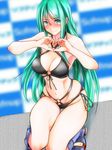  bikini blue_eyes blush breasts embarrassed fire_emblem fire_emblem:_souen_no_kiseki fire_emblem_heroes green_eyes green_hair large_breasts long_hair looking_at_viewer navel nephenee piyopiyomen solo swimsuit tears 