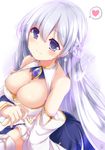  azur_lane bare_shoulders blush braid breasts cleavage commentary_request detached_sleeves eyebrows_visible_through_hair gem hair_between_eyes heart highres large_breasts lavender_eyes lavender_hair long_hair looking_at_viewer nanaume_(shichimi_tougarashi) rodney_(azur_lane) smile solo spoken_heart 