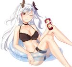  ;) ;q azur_lane bikini black_bikini blue_innertube breasts choker dalimao drink frilled_bikini frills hair_between_eyes innertube iron_cross large_breasts long_hair looking_at_viewer mole mole_on_breast multicolored_hair navel one_eye_closed prinz_eugen_(azur_lane) red_eyes silver_hair simple_background sitting smile solo streaked_hair swimsuit thigh_strap tongue tongue_out two_side_up white_background white_hair 