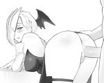  1girl anus ass bar_censor bare_shoulders bent_over blush boku_no_hero_academia breasts censored covered_nipples doggystyle dragon_girl dress ear_piercing earrings elbow_gloves gloves greyscale hand_on_another's_ass head_wings headband hetero jewelry looking_back mask_over_one_eye medium_breasts monochrome penis piercing pussy ryuukyuu sex shpo solo_focus thigh_strap vaginal 