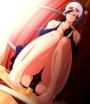  1girl alone ass bare_shoulders barefoot black_hair blue_dress blue_eyes breasts dress feet female hat hips holding katana large_breasts long_hair nico_robin one_piece sitting solo sunglasses sunglasses_on_hat sword thick_thighs thighs toes weapon 