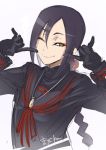  black_hair braid chikujouin_magane eyeshadow girl gloves makeup re:creators smile solo upper_body yellow_eyes 