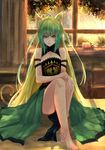  animal_ears atalanta_(fate) bare_legs barefoot blonde_hair cat_ears cat_tail error fate/apocrypha fate_(series) green_eyes green_hair highres kaze_minoru_so-ru long_hair multicolored_hair sitting solo tail two-tone_hair very_long_hair 