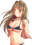  10s 1girl bikini black_bikini blush breasts brown_eyes cleavage grey_hair grin large_breasts long_hair looking_at_viewer love_live! love_live!_school_idol_project minami_kotori mistynight navel simple_background smile solo standing swimsuit teeth white_background 