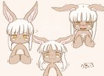  animal_ears crying furry made_in_abyss mitty_(made_in_abyss) nanachi_(made_in_abyss) short_hair_with_long_locks simple_background whiskers white_hair yama_gan yellow_eyes 