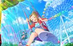  blus brown_hair dres eyes_closed ferris_wheel hsmilesky idolmaster idolmaster_cinderella_girls idolmaster_cinderella_girls_starlight_stage manabe_itsuki official_art short_hair swing 