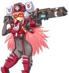  &gt;:) arm_up black_gloves bodysuit breasts cameltoe closed_mouth contrapposto covered_navel covered_nipples cowboy_shot ear_protection elbow_gloves eyebrows_visible_through_hair gloves goggles grin helmet hmage holding holding_weapon long_hair looking_at_viewer medium_breasts northstar_(titanfall) pink_hair railgun red-framed_eyewear sidelocks skin_tight skull_print smile smug solo standing thighhighs titanfall titanfall_2 transparent_background v-shaped_eyebrows very_long_hair weapon yellow_eyes 
