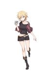  black_footwear blonde_hair dizzy_durand flask full_body grey_eyes groin highres looking_at_viewer official_art pouch princess_principal princess_principal_game_of_mission ribbed_shirt shirt short_hair shorts solo standing standing_on_one_leg transparent_background unbuttoned_pants 