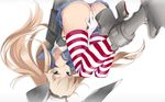  animal_ears ass bangs between_legs black_hairband blonde_hair blue_skirt bunny_ears commentary_request covering covering_crotch crossed_ankles elbow_gloves fk gloves green_eyes hairband hand_between_legs kantai_collection long_hair looking_at_viewer rigging shimakaze_(kantai_collection) skirt sleeveless solo striped striped_legwear thighhighs thighs upside-down white_background white_gloves white_serafuku zettai_ryouiki 