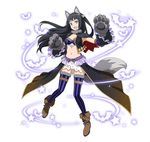  :d animal_ears black_hair bra breasts brown_footwear character_request cleavage floating_hair full_body gloves grey_eyes grey_gloves halloween halloween_costume head_tilt long_hair looking_at_viewer medium_breasts midriff navel official_art open_mouth paw_gloves paws simple_background smile solo stomach striped striped_legwear sword_art_online sword_art_online:_code_register tail thighhighs underwear vertical-striped_bra vertical-striped_legwear vertical_stripes very_long_hair white_background wolf_ears wolf_tail 