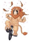  animal_costume bicycle black_hair chestnut_mouth flower food full_body ground_vehicle highres juggling lion_costume looking_at_viewer makaria meat official_art princess_principal princess_principal_game_of_mission riding solo toudou_chise transparent_background unicycle 
