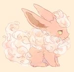  commentary flareon fluffy from_side full_body gen_1_pokemon green_eyes hideko_(l33l3b) looking_at_viewer no_humans pink_background pokemon pokemon_(creature) profile simple_background sitting solo 
