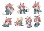  :d :o ;o ^_^ absurdres amemiya_sekira animal_ear_fluff animal_ears brown_hair character_doll chibi closed_eyes doll_hug fang fox_ears fox_tail gradient_eyes heart highres hood hood_down hoodie hug laughing multicolored multicolored_eyes one_eye_closed open_clothes open_hoodie open_mouth original purple_eyes sekira_ame short_hair sleepy smile smirk sweat tail tail_wagging thighhighs yellow_eyes yukimura_kabosu 