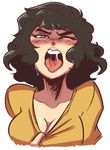  1girl black_eyes black_hair blush breasts cleavage image_sample kawakami_sadayo medium_breasts one_eye_closed open_mouth persona persona_5 saliva solo tongue tumblr_sample upper_body 