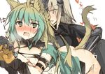  animal_ears armor armored_dress ass atalanta_(fate) black_gloves blonde_hair blush dress fate/apocrypha fate/grand_order fate_(series) gloves green_eyes green_hair highres jeanne_d'arc_(alter)_(fate) jeanne_d'arc_(fate)_(all) long_hair minami_(kiminitokimeki) multicolored_hair multiple_girls nipples open_mouth short_hair sketch tail two-tone_hair yellow_eyes yuri 