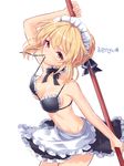  apron arm_up artist_name artoria_pendragon_(all) artoria_pendragon_(swimsuit_rider_alter) bare_shoulders bikini bikini_top black_jacket black_ribbon black_skirt blonde_hair blush breasts cleavage collarbone cowboy_shot fate/grand_order fate_(series) frilled_apron frilled_bikini_top frills holding holding_staff jacket long_sleeves looking_at_viewer maid_bikini maid_headdress medium_breasts mouth_hold neck_ribbon off_shoulder open_clothes open_jacket ribbon short_hair sidelocks simple_background skirt solo staff standing swimsuit untied untied_bikini waist_apron white_apron white_background yellow_eyes zenyu 