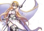  blonde_hair blue_eyes blus bodysuit fate/apocrypha hsmile jeanne_of_arc_(fate/apocrypha) long_hair polearm warrior 